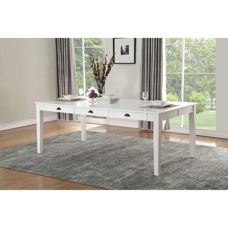 78" Renske Dining Table Antique White Finish - Acme Furniture: Farmhouse Style, 6 Drawers