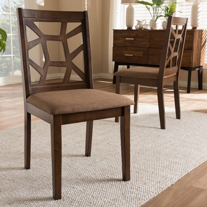 Abilene Mid-Century Light Brown Fabric and Walnut Wood Dining Chair Set