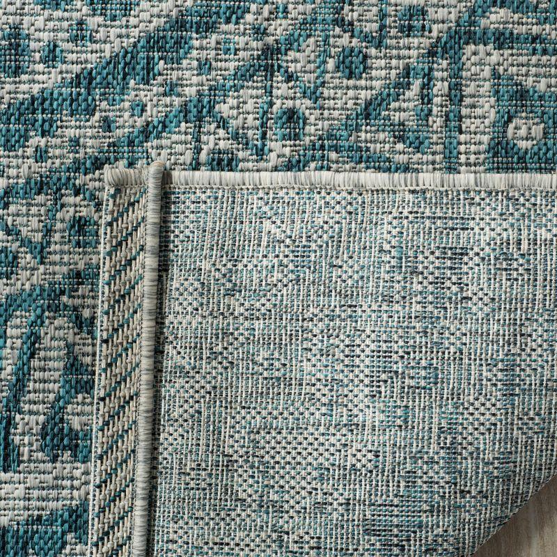 Light Grey and Teal Square Synthetic Indoor/Outdoor Rug