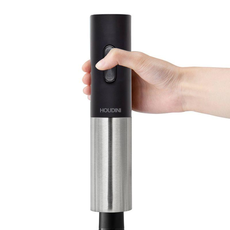Houdini Electric Wine Corkscrew Set: Stainless Steel & ABS, 6-Piece Barware, Battery Operated Wine Opener, Black