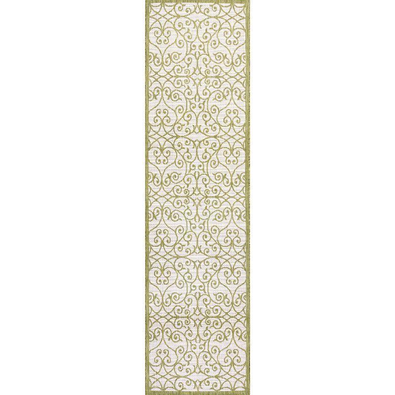 Boho-Chic Green/Cream Spanish Filigree Synthetic Indoor/Outdoor Rug