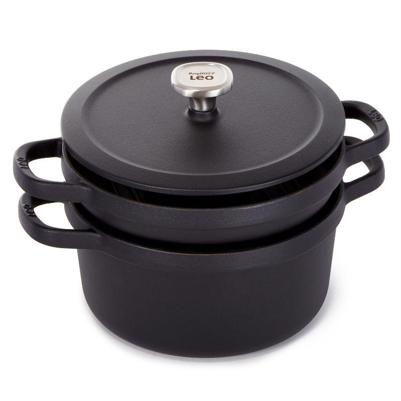 BergHOFF BergHOFF Graphite 3Pc Cast Iron Enamel Cookware Set, Covered Dutch Oven and Grill Pan