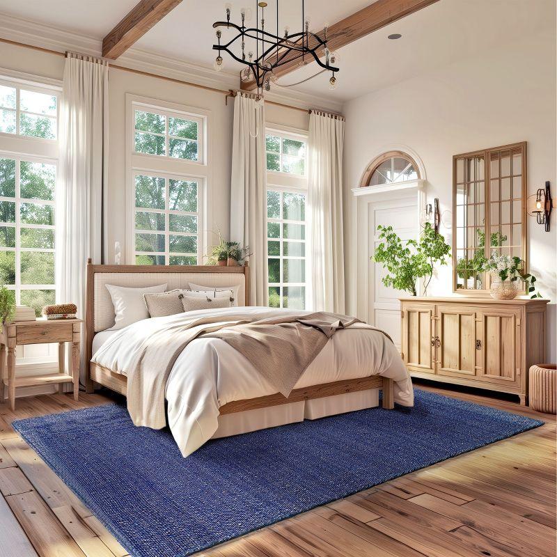 Nuloom 5x8 Elfriede Jute & Cotton Hand Woven Indoor Area Rug, Blue, Solid Rustic Farmhouse Style Natural Fiber Bedroom, Living Room,