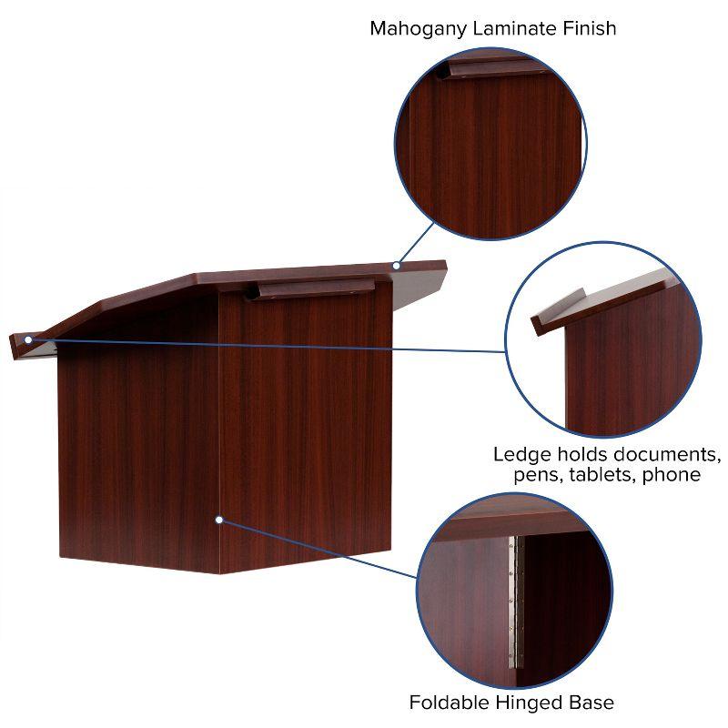 Collette Foldable Tabletop Lectern in Mahogany - Slanted Top with Ledge