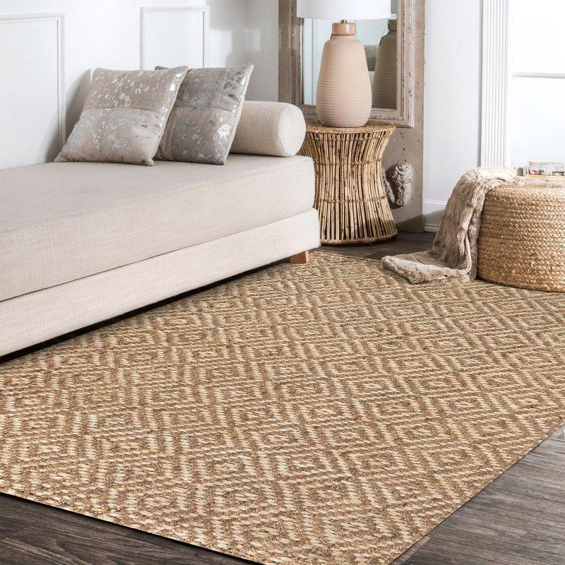 Hira Hand Woven Diamond Chunky Jute Area Rug  - JONATHAN Y