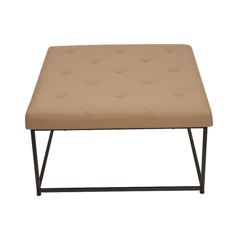 Emma and Oliver 30 in. Faux Leather Square Ottoman with Tufted Design and Sturdy Iron Frame, Light Brown Faux Leather/Black Frame