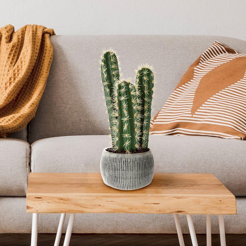Potted Cactus Fake Plant - 22-inch Artificial Hedge Cactus Succulent in Clay Fiber Pot with Realistic Spikes for Home or Office Decor by Pure Garden