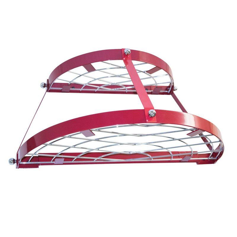 Red Enameled Double Shelf Wall Mounted Pot Rack