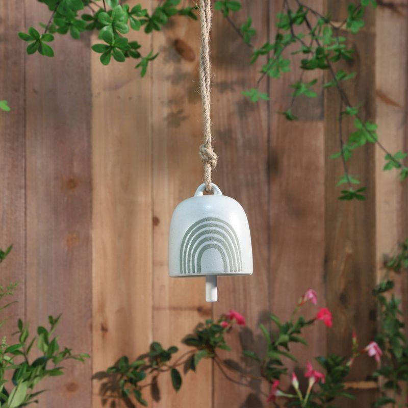 4" Ceramic Hanging Bell Rainbow White/Green - Sagebrook Home: Resin Crafted, No Assembly, Indoor/Outdoor Decor