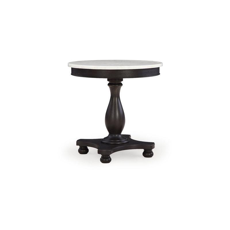 Signature Design by Ashley Henridge Traditional 24.13 Inch Circular Accent Table with White Marble Tabletop, White & Black