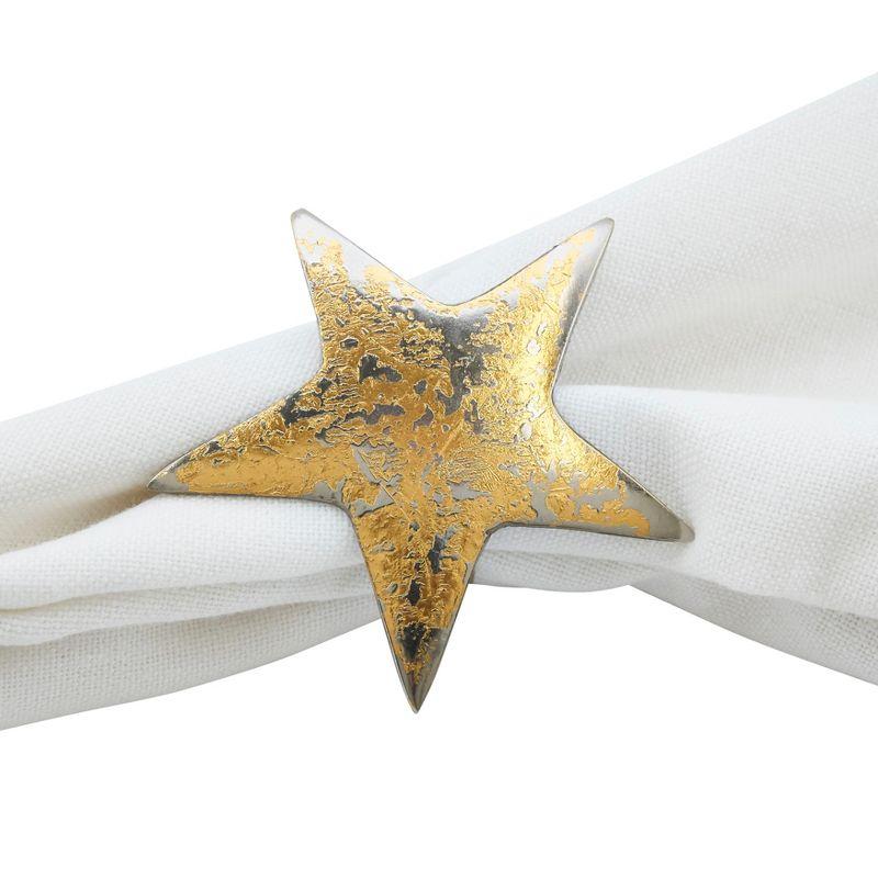 Saro Lifestyle Gold Texture Star Napkin Ring, Gold (Set of 4)