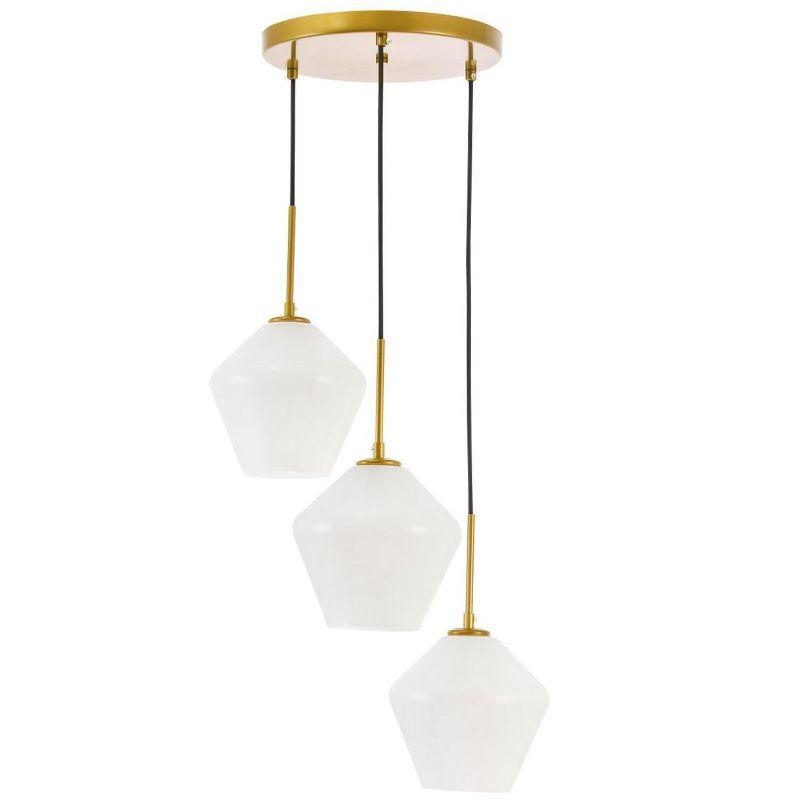 Elegant Lighting Gene 3 light Brass and Frosted white glass pendant