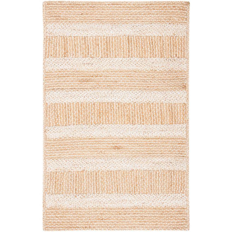 Ivory and Natural Geometric Flat Woven Cowhide Rug, 4' x 6'