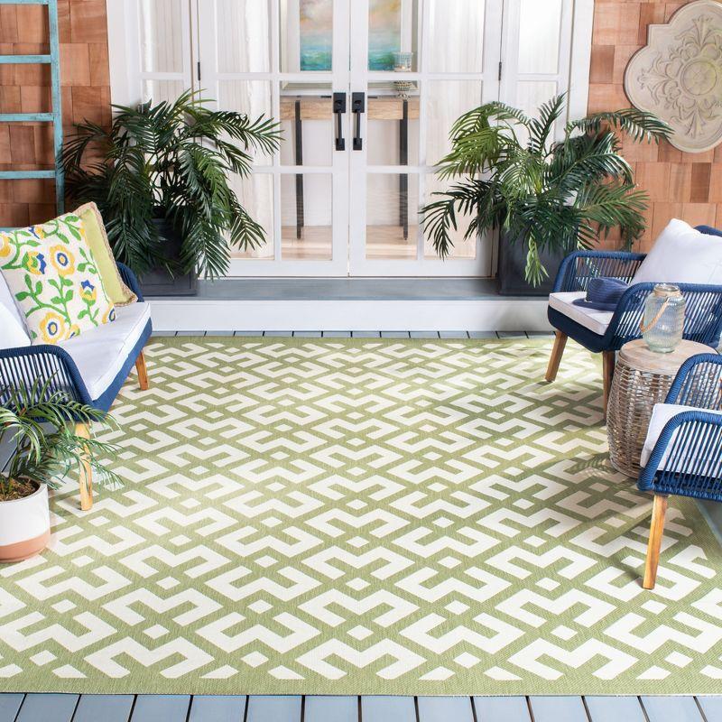 Beige and Green Geometric Square Outdoor Area Rug