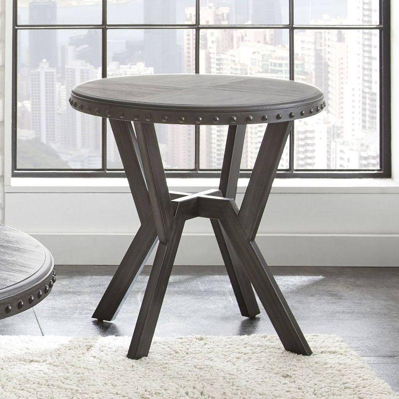 Contemporary 24" Gray Wood & Metal Round End Table