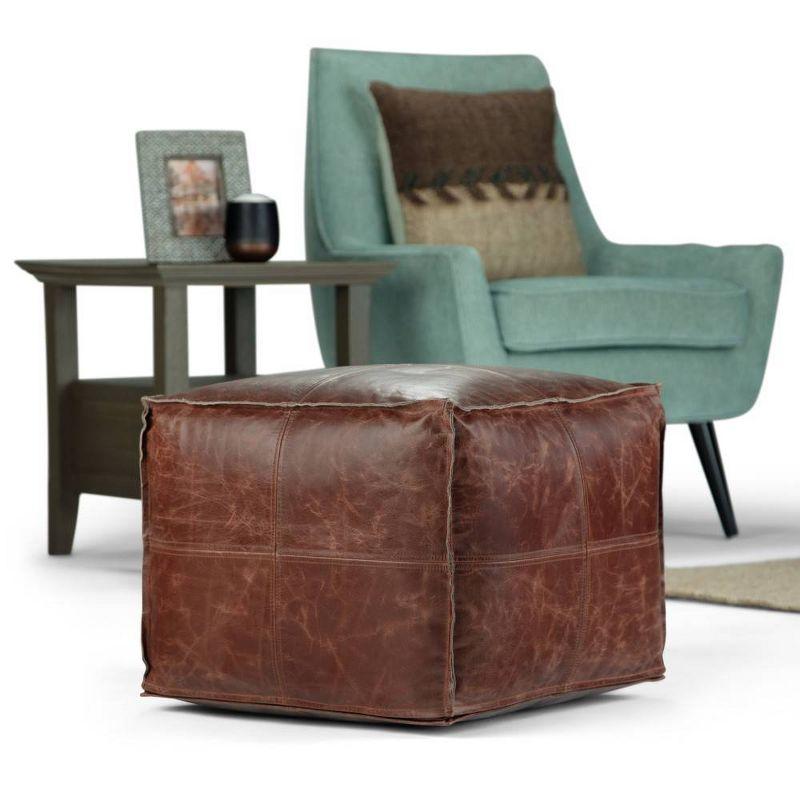 Erving Square Brown Genuine Leather Pouf