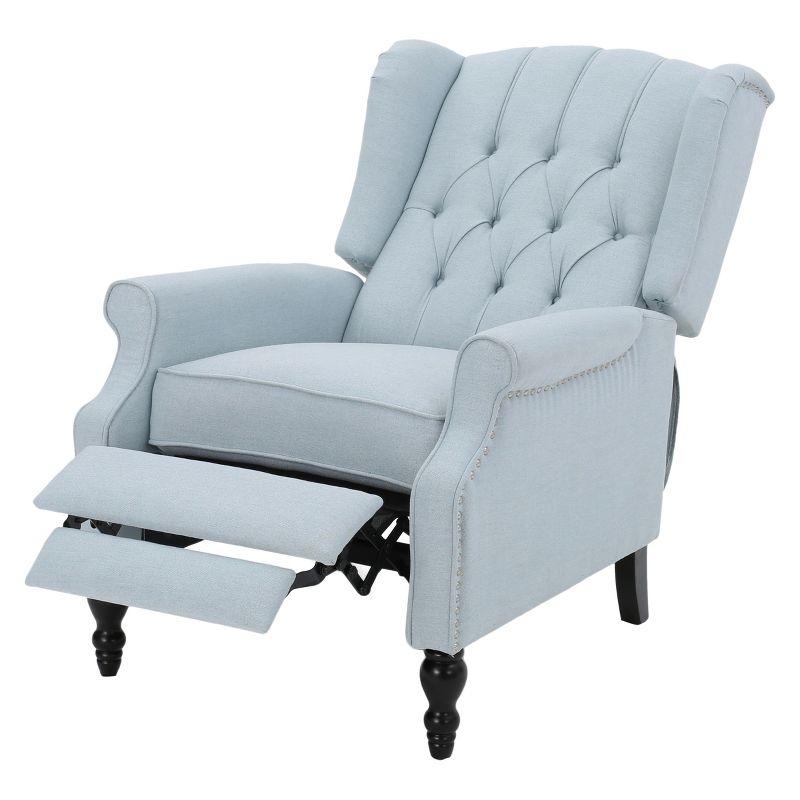 Light Sky Tufted Fabric Recliner with Wood Legs