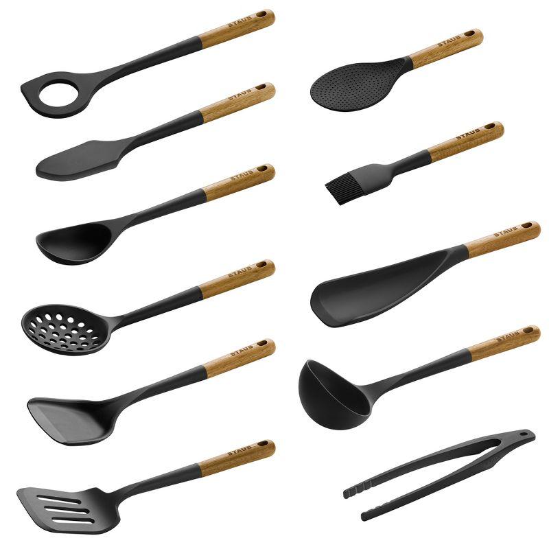 Staub Matte Black Silicone and Wood 11-Piece Cooking Utensil Set