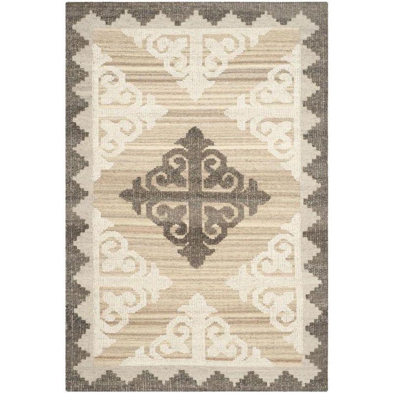 Bohemian Brown/Charcoal Hand-Knotted Wool Square Rug - 5' x 8'