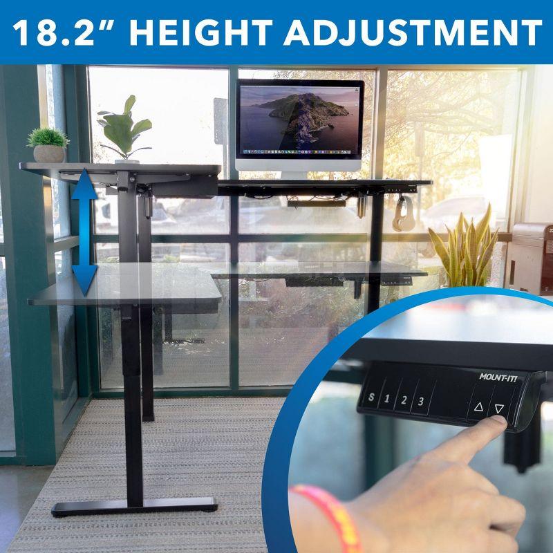 Mount-It! Large Electric Height Adjustable Desk for Corners, Automatic Standing Desk with Smooth Ergonomic Height Adjustment from 28.3" to 46.5"