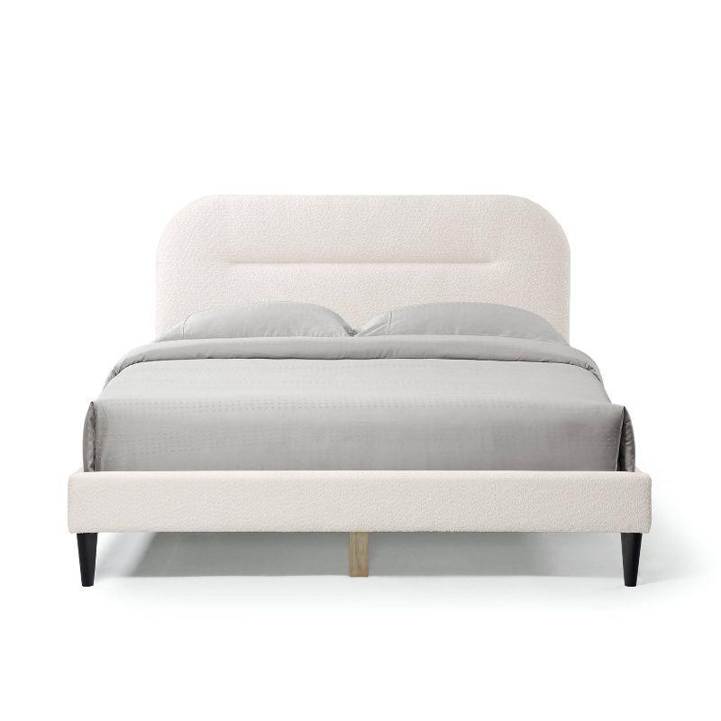24/7 Shop At Home Queen Heartwild Modern Boucle Upholstered Rounded Platform Bed White: Padded Headboard, No Box Spring Required
