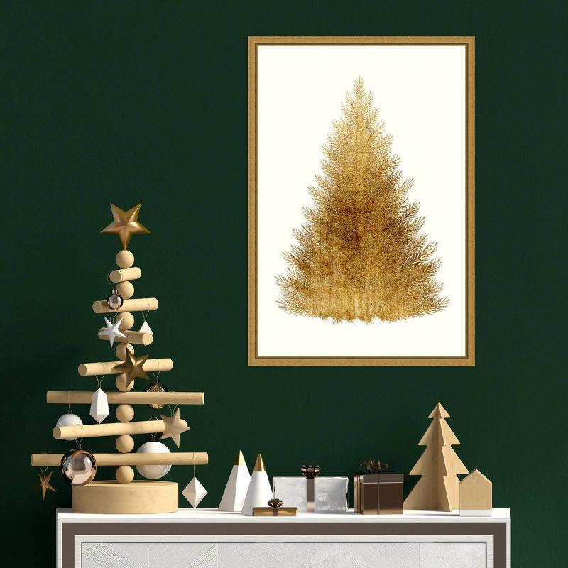 Golden Christmas Tree Framed Canvas Wall Art Print