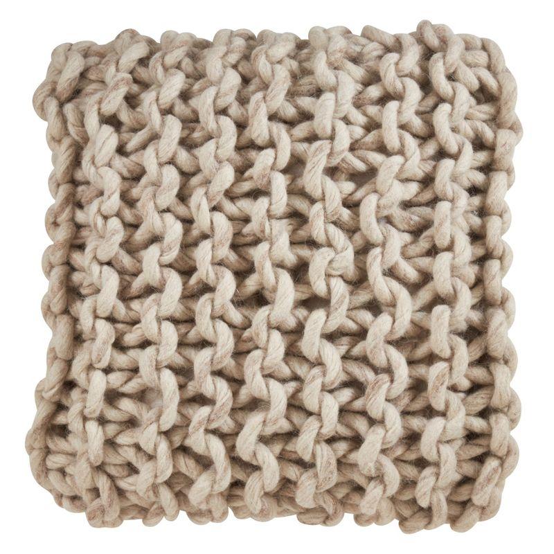 Saro Lifestyle Chunky Cable Knit Design Wool Down Filled Throw Pillow, 18", Beige