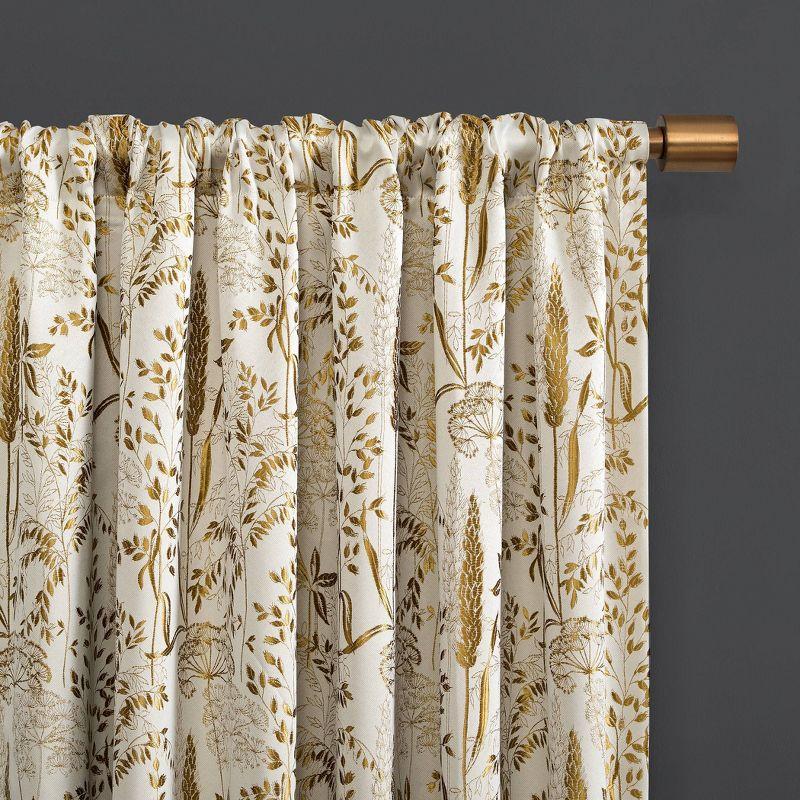 Gold Floral Blackout Pleated Polyester Curtain Panel