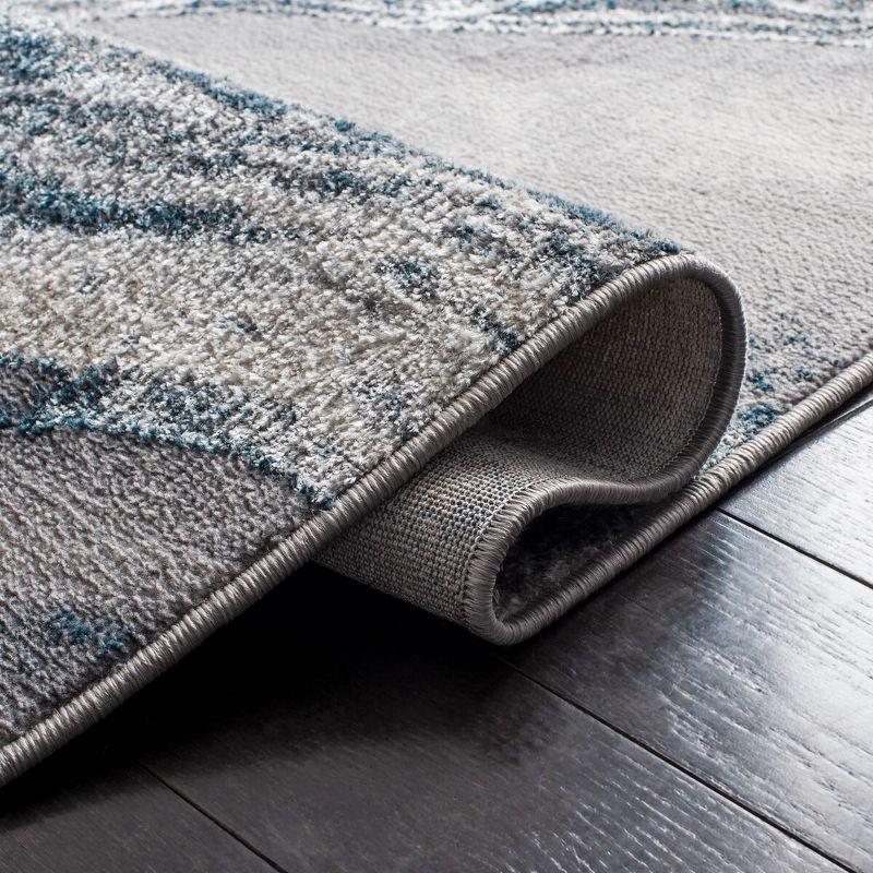 Grey and Blue Abstract Square Synthetic Area Rug