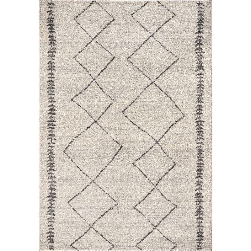 4'x6' Zaina Moroccan Beni Souk Area Rug, Cream/Gray - JONATHAN Y