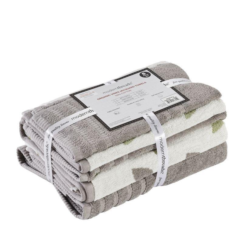 Modern Threads 6 Piece Set, 2 Bath Towels, 2 Hand Towels, 2 Washcloths Yarn Dyed Jacquard/Solid Towel Set Organic Vines