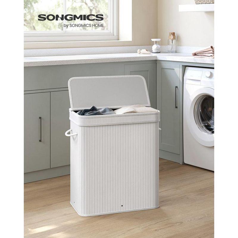 SONGMICS Laundry Hamper with Lid Bamboo Laundry Basket with Liner Bag