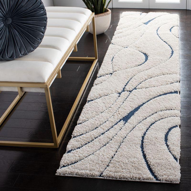 Florida Shag SG471 Power Loomed Indoor Runner Rug - Cream/Blue - 2'3"x11' - Safavieh