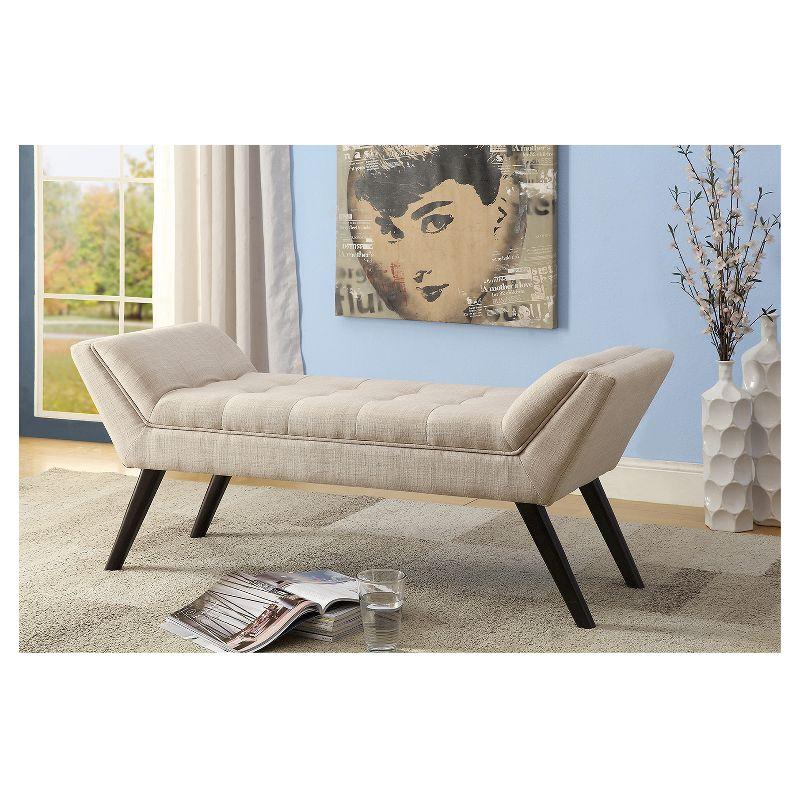 Tamblin Mid-Century Modern Retro Linen Fabric Upholstered Grid - Tufting 50" Bench - Beige - Baxton Studio: Plywood Frame, Polyester Upholstery