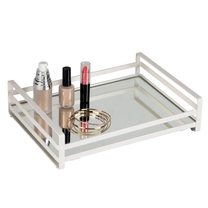 Home Details Flat Wire Large Vanity Tray White : Microfiber, Machine Washable, Non-Slip Backing