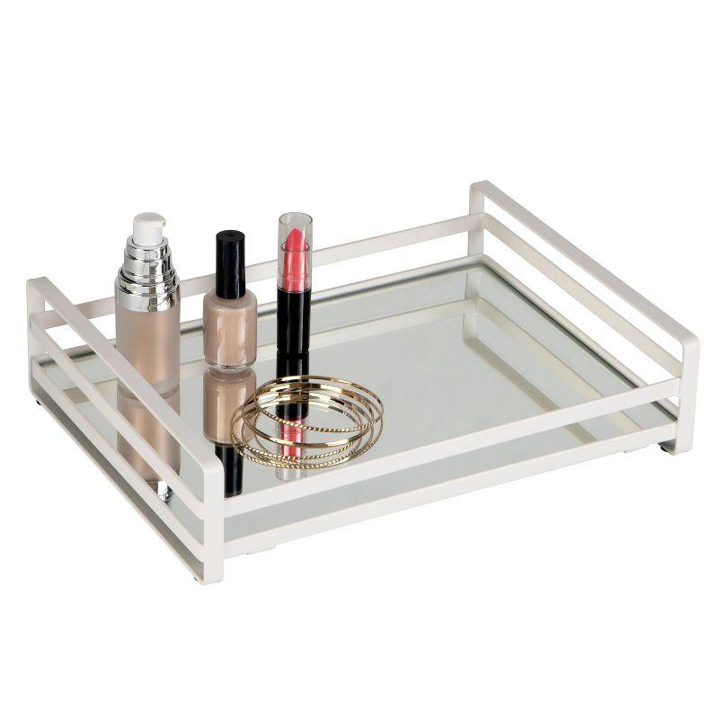 Large Silver Vanity Tray with Mirrored Base and Wired Rails