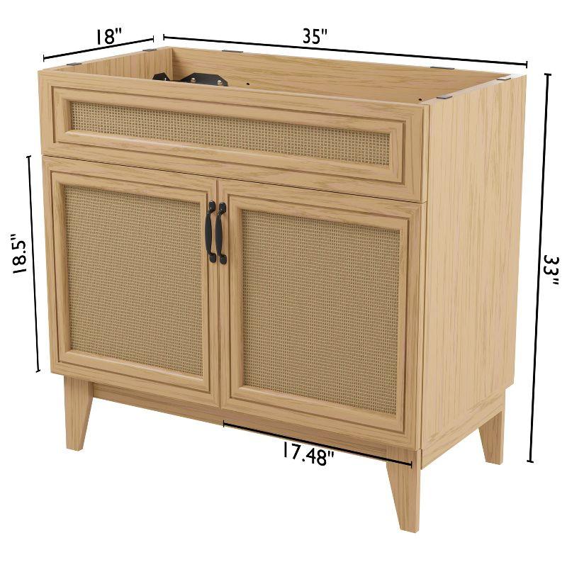 Javer 36" Rattan Modern Farmhouse 2-Shelf Bath Vanity Cabinet Only (Sink Basin not Included)