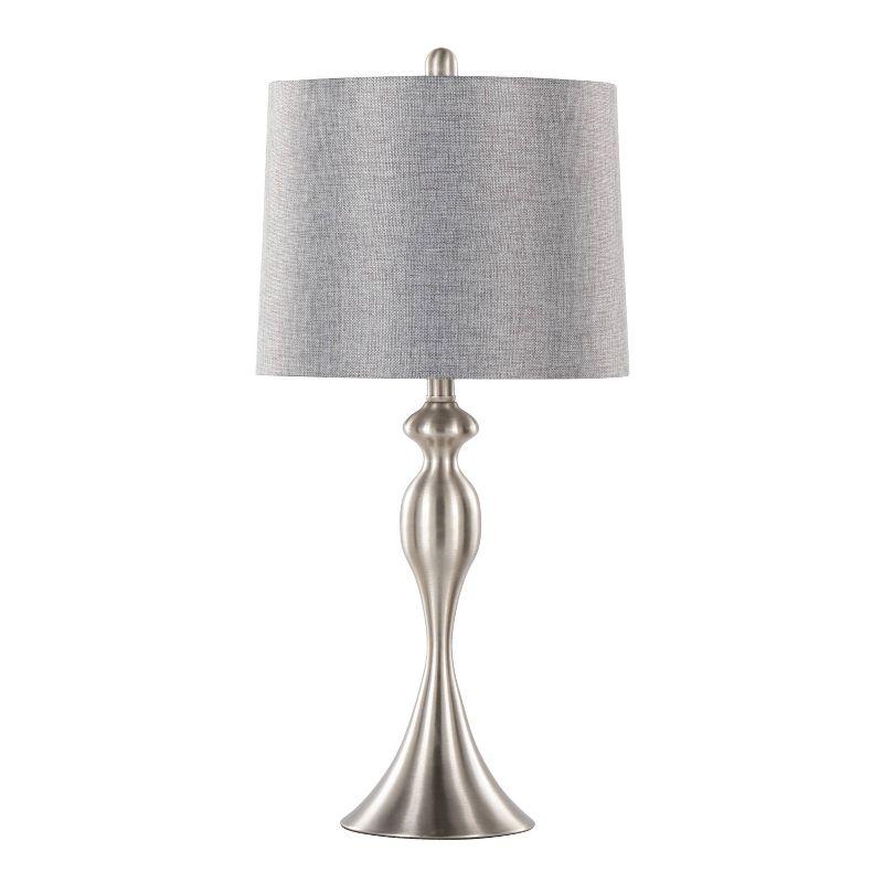 LumiSource (Set of 2) Ashland 27" Contemporary Metal Table Lamps Brushed Nickel with Gray Textured Linen Shade from Grandview Gallery: UL Listed