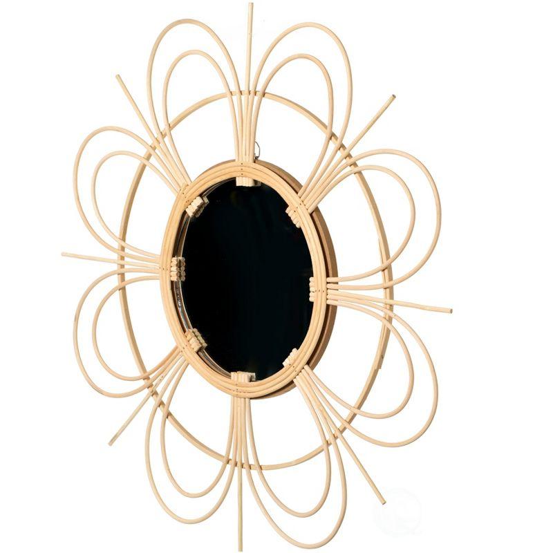 Vintiquewise Decorative Flower Shape Woven Rattan Wood Round Modern Hanging Wall Mirror