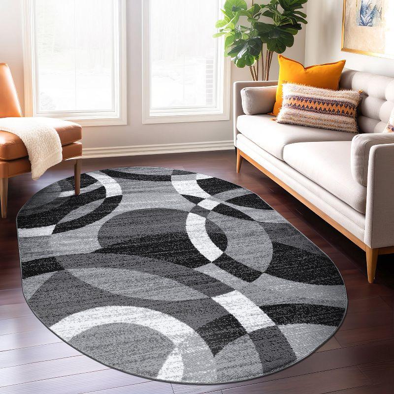 World Rug Gallery Geometric Circles Area Rug - Gray 5'x6'6" Oval
