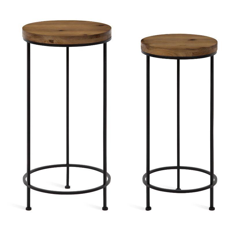 Kate and Laurel Espada Round Metal Nesting Table, 2 Piece, Rustic Brown and Black