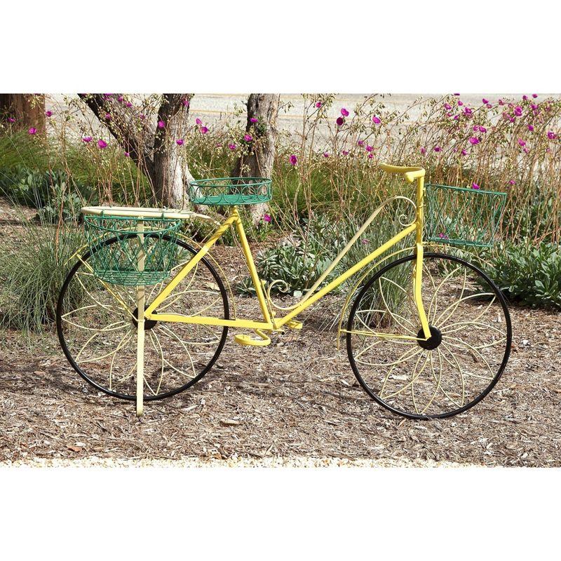 32" Traditional Iron Novelty Bicycle Plant Stand Yellow - Olivia & May: Metal Planter Pedestal, Weather-Resistant