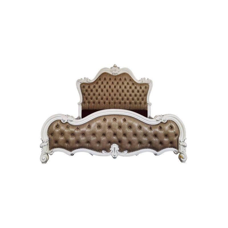 Versailles II California King Bed in Vintage Gray and Bone White with Tufted Upholstery