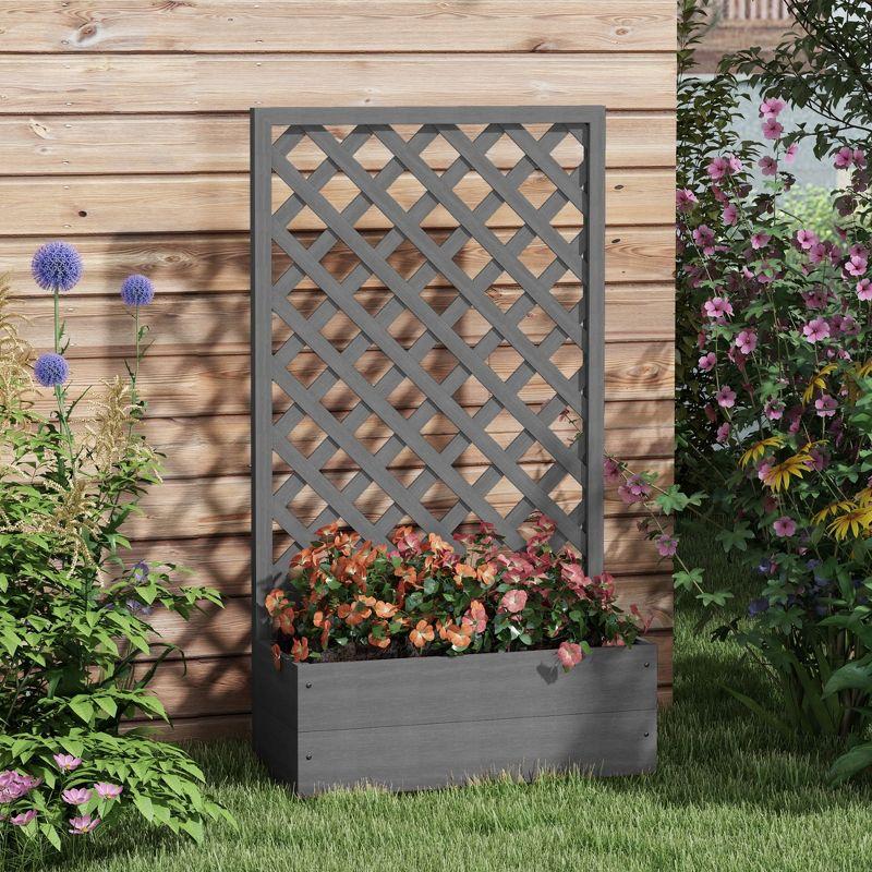 Dark Gray Wood Raised Garden Bed with Trellis