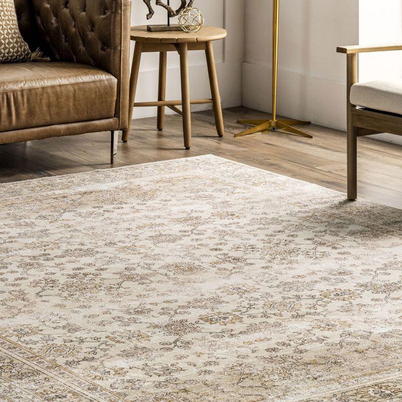 Nuloom Deadra Medallion 6 Round Machine Washable Indoor Area Rug for Living Room Bedroom Dining Room Kitchen, Beige/Ivory