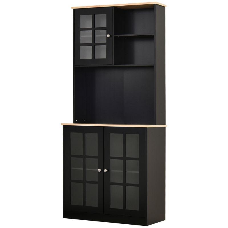 HOMCOM Kitchen Buffet with Hutch, Storage Pantry with 3 Cabinets, 2 Open Shelves and Large Countertop, Black