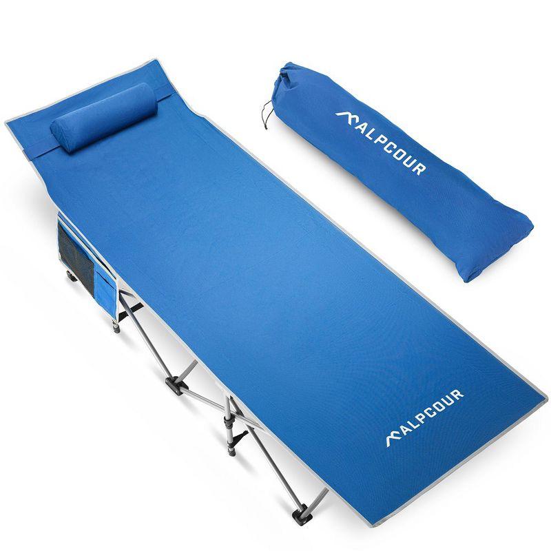 Alpcour Alpcour Folding Camping Cot - Compact Single Person Bed with Pillow for Indoor & Outdoor Use