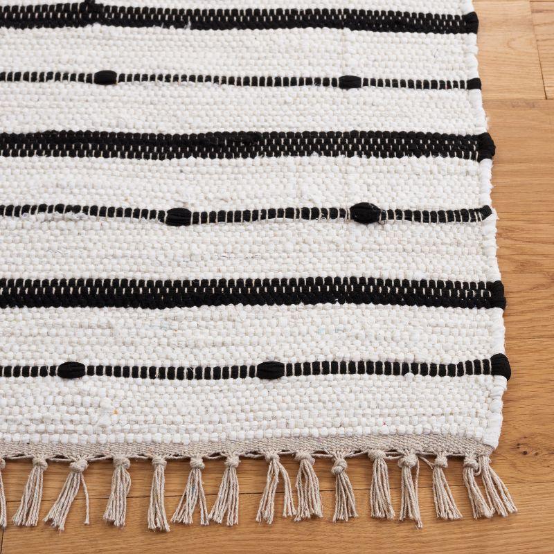 Black and White Handwoven Wool Cotton Striped 3' x 5' Area Rug