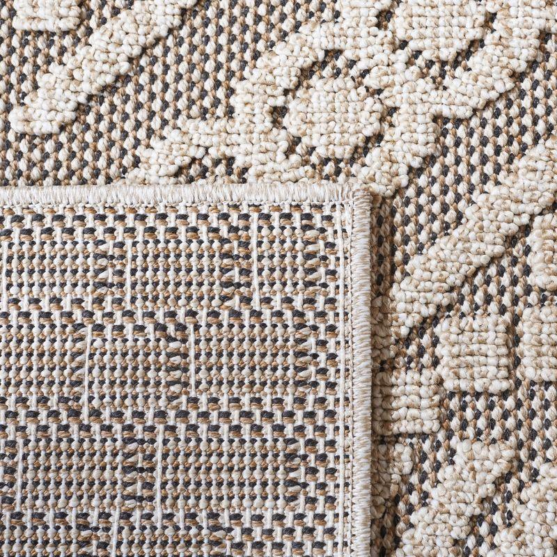 Beige and Light Beige Geometric Braided Rectangular Rug