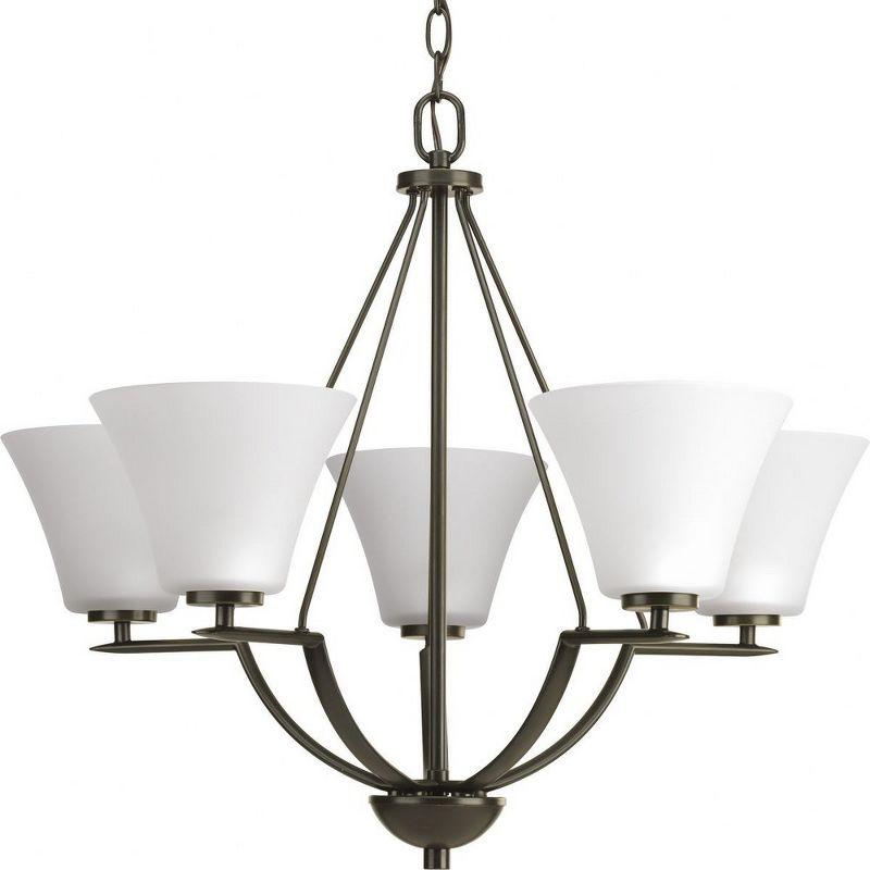 Progress Lighting Bravo 5-Light Chandelier, Antique Bronze, White Etched Glass, Chain Mount, Ceramic Material